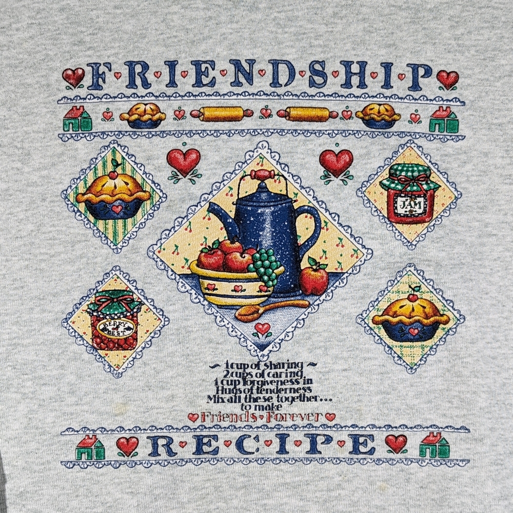 Vintage 90s Sz Large Friendship Recipe Collared Long Sleeve Sweatshirt - Picture 5 of 12